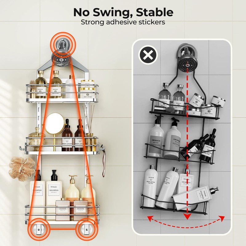 Orimade Aluminum Hanging Shower Caddy Over Head, Adjustable Bathroom Shelf