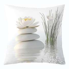 jejeloiu Kids White Zen Stone Throw Pillow Covers 18"x18" 1Pcs Boys Girls Spa Decorative Pillow Case Pillowcase Zen Spa Cushion Cover Zen Yoga Meditation Design Outdoor Pillows Covers