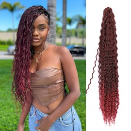 BLL Curly Braiding Hair For Boho Braids Ocean Wave Crochet Hair Human Hair Blend Deep Wave Long Wavy Braiding Synthetic Hair Extensions For Black Women (30 Inch(Pack of 1), T1B/BUG)