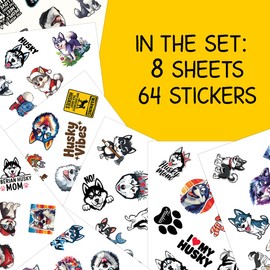64pcs Siberian Husky Dog Stickers Waterproof Decals for Water Bottles Laptop Luggage Computer Scrapbooking Teens Adults Girls Kids Funny Party Birthday Decorations