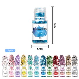 12 Colors Holographic Sequins, 144g Iridescent Glitter Flakes for Face, Sequins for Face, Body, Eyes, Nail Art and More Epoxy Resin 12g/Bottle