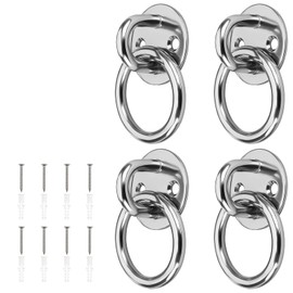 Shwdsy Pack of 4 Eye Plates, Stainless Steel, 6 mm Hole Diameter Eye Plate with Eyelet, Round Base, with Screws and Diffusion Tube, Suitable for Wooden Posts, Solid Walls and Ceilings