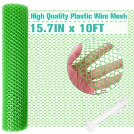 Plastic Mesh Fence Sheet 15.7IN x 10FT - 0.3IN Opening Plastic Chicken Wire Netting Roll Durable for Dogs, Poultry, Puppy, Garden Snake Barrier with 50 Pcs Zip Ties - Green