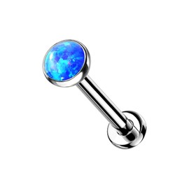 Pierced Owl - 16-20G G23 Implant Grade Titanium Threadless Push-in Synthetic Opal Flat Back Stud, G23 implant grade titanium and synthetic opal, synthetic opal