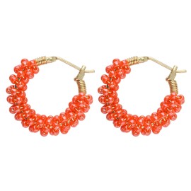 KELITCH Colourful Pearl Earrings Round Hoop Earrings 18K Gold Huggie Earring for Women, Bead, No-Gem-Tye