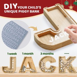 Bemaystar Wooden Letter-Money-Box for Kids, Piggy-Bank Initial Letters, Kids Money Box Coin Bank, Birthday Gift for Kids