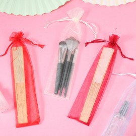 Toddmomy 50pcs Drawstring Organza Hand Fan Bags,Colorful Organza Bags Candy Jewelry Drawstring Pouch Bags for Party Wedding Favor