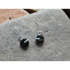Handmade Black Onyx Opal Gemstone Sterling Silver Petite Round French Wire Earrings AC91