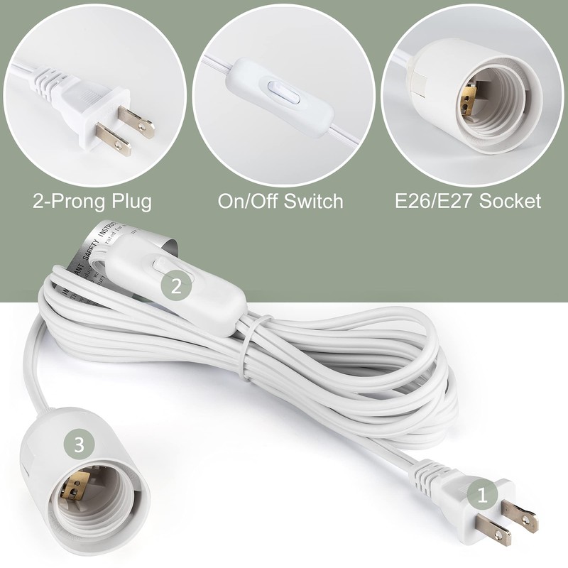 JACKYLED Extension Hanging Lantern Cord Cable UL 12Ft E26 E27