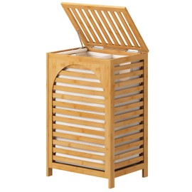 Laundry Hamper, 22.5 Gallon (85L) Bamboo Wood Clothes Laundry Basket with Lid and Handles, Removable Liner (Natural, Large)