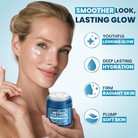 Retinol Cream for the Face - Anti-Aging Moisturizer with Collagen and Hyaluronic Acid Firming Wrinkles Face and Neck Moisturizer for Hydrating and Smooth Skin Day and Night Skin Care for Women and Men 1.75 Fl Oz / 얼굴용 레티놀 크림 - 콜라겐과 히알루론산이 함유된 안티에이징 모이스처라이저 주름 탄력 수분 공급 및 매끄러운 피부를 위한 얼굴 목 보습제 여성과 남성을 주야간 피부 관리 1.75 Fl Oz