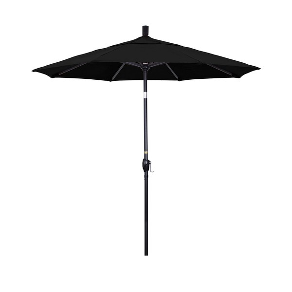 California Umbrella 7.5' Round Aluminum Market Umbrella, Crank Lift, Push Button Tilt, Black Pole, Sunbrella Black