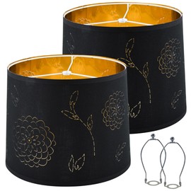 Drum Lamp Shades Set of 2 Medium Lampshades for Floor Lamps，Table Lamps，11.4" Top x12.6" Bottom x 9.7" Height(Spider Fitter）Adapters-Easy Assembly Linen Living Room，Need To Assemble