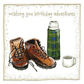 Alex Clark Birthday Adventures Foil Card - Camping, hiking, walking.