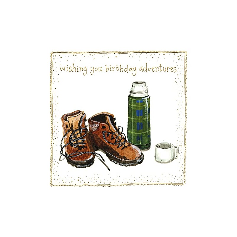 Alex Clark Birthday Adventures Foil Card - Camping, hiking, walking.