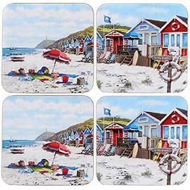 The Leonardo Collection Sandy Bay Seaside Beach Scene Set Of 4 Coasters Macneil Studio
