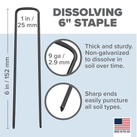Pinnacle Mercantile USA Made 200 Pack Dissolving Garden Landscape Staples Weed Barrier Fabric Stakes 6 inch Pins Sod Staple 9 Gauge Steel
