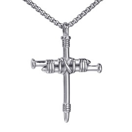 HIJONES Nail Cross Necklace for Men Stainless Steel Cross Pendant with Chain Silver