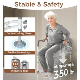 Soundfuse Toilet Safety Rails for Seniors, Adjustable Toilet Handles for Elderly and Disabled, Foldable Handicap Toilet Safety Frame Fit Any Toilets (350 LB)