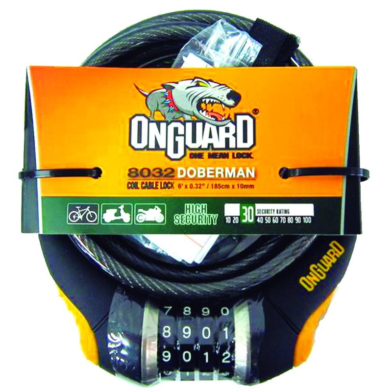 OnGuard Doberman Combo 7.75' Coil Cable – Heavy-Duty 240 cm