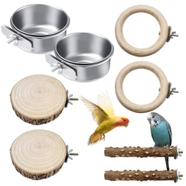 8 Stück Natur Sitzstangen Set für Vögel, Edelstahl Vogel Futternapf zum Einhängen Wellensittich Sitzbrett Vogelkäfig Zubehör für Nymphensittich Kanarienvogel Agaporniden