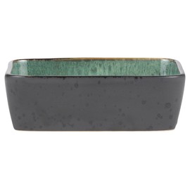 BITZ Stoneware Lasagna Baking Dish, Rectangular Oven Dish, 19 x 14 x 6 cm, Black/Green