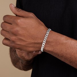 HIMSTORY Silver Bracelet for Men, 7mm 925 Sterling Silver Cuban Bracelet
