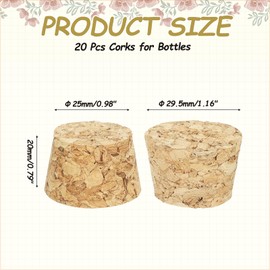 sourcing map 20 Pcs Cork for Bottles Stoppers Cork Plugs, 1.16x0.98x0.79 Inch Soft Wood Natural Tapered Corks for Bar Restaurant DIY Crafts