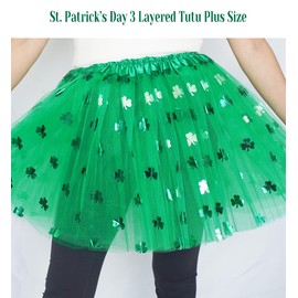 3 Layered Plus Size Tutu Adult Women Green Clover Tutu Skirt Teens Shamrock Irish Party St. Patrick’s Day Tutu (Green, X-Large(Plus Size))