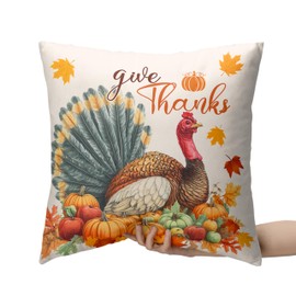 Kwlegh Set of 2 Thanksgiving Throw Pillow Covers 18x18 Turkey with Autumn Pumpkin Pillow Covers Fall Harvest Pillow Case Square Cushion Case for Living Room Couch