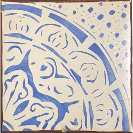 Tabarka Tile  Off White 10 x 10 with distressed edges  Maghreb 1 colonial blue