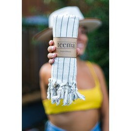 Teema Towels - 100% Turkish Cotton - Large Oversized Beach Towel - Sand Free - Fast Drying - Versatile and Multi-Use - The Newport (White)