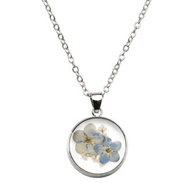 Silver Pressed Flower Necklace for Women - Forget Me Not Necklaces for Daughter, Mom, Sister, Aunt, Grandma, Wife, GF - Floral Gifts for Bestie, Couples