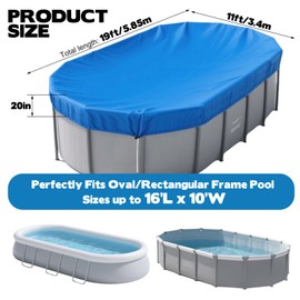 16x10 FT Oval Pool Cover for Above Ground Pools,Solar Oval Pool Cover Protector with Drawstring for Cold and UV Resistant,Dustproof -All-Weather Protection(Cover Size:19.1 x 11.2FT)