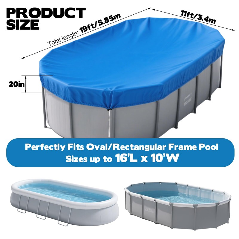 16x10 FT Oval Pool Cover for Above Ground Pools,Solar Oval