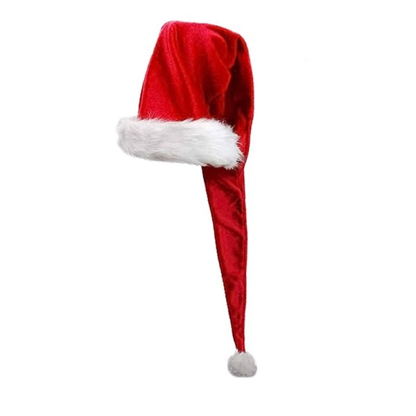 Golden Apple Unisex Red Santa Hat Super long Christmas Plush Hat Xmas Party Holiday Overlength Santa Claus Cap for Adult Kids (Adult)