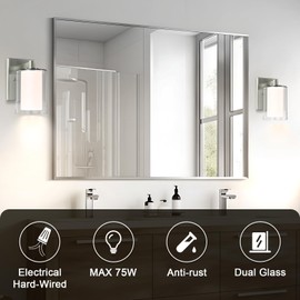 Wall Sconces Set of Two: Bathroom Sconce of 2, Silver Vanity Fixtures with Double Clear Glass Shade, E26 Base Hardwired Farmhouse Wall Lights for Bedroom Living Room Bathroom (Bulb not Included)