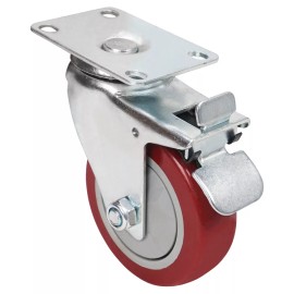Sound Town 4 Pack 4” Swivel Wheels with Red Polyurethane and Brake Caster STLC-4