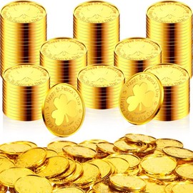 Civaner 100 Pieces St. Patrick's Day Shamrock Coins Plastic Coins Shamrock Coins Lucky 3 Leaf Plastic Coins Table for St. Patrick's Day Decors Party Supplies (Gold, Green)
