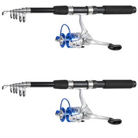 Fishing Pole Combo, 6.9ft 2Pcs Telescopic Rods Set, Collapsible Carbon Fiber Fishing Rods, 2PCS Spinning Reel Set with Carrier Bag Freshwater Fishing Rod and Reel Combos Kits(2 Blue Combos)