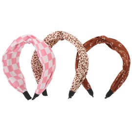 Healvian 3pcs Knotted Fabric Headbands for Women Stylish Wide Hair Bands Leopard Light Checkered and Patterns Comfortable Accessories for Everyday Wear and Special Events