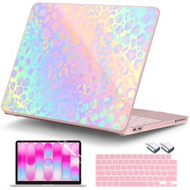 DONGKE Compatible with MacBook Neo 13 Inch Case 2026 A3404 A18 Pro chip & Touch ID, Plastic Hard Shell with Keyboard Cover, Screen Protector & Dust Plugs, Colorful Leopard