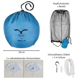 HAWK Moskitonetz • Doppelbett Einzelbett Kastenform oder Betthimmel • Befestigungs-Set und Kopfschutz Mückennetz • Für Kinderzimmer Reise und Zuhause, feinmaschig