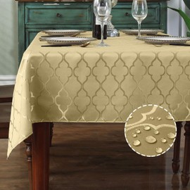 SASTYBALE Fall & Christmas Table Cloths, Damask Fabric Tablecloth Water Resistant Wrinkle Free Table Cover for Holidays Kitchen Tabletop (Rectangle/Oblong, 60" x 120" (10-12 Seats), Champagne)