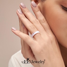 555Jewelry Rectangle Emerald Cut Cubic Zirconia Stainless Steel Rings Baguette Ring Eternity Ring Bands for Women, US Size 6-10, Stainless Steel, No Gemstone