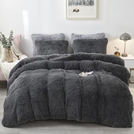 Sacebeleu Cushion Cover 40 x 80 cm Set of 2 Plush Flannel Fluffy Decorative Cushion Cover Double Pack Dark Grey Winter Pillowcase