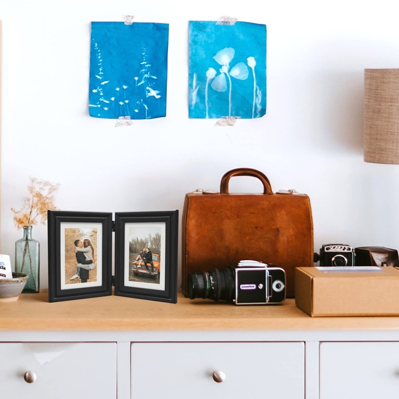 WISADD Horizontal 5X7 Picture Frames Double Hinged Wood Folding Photo