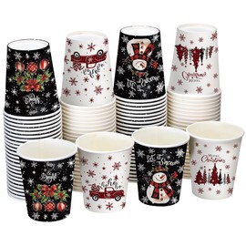 Pickmesh 100 Pcs Christmas Disposable Coffee Cups 9 oz Christmas Paper Cups Snowflake Truck Snowman Christmas Tree Christmas Ball Hot Chocolate Cups for Xmas Holiday Party Cocoa Tea Drinking