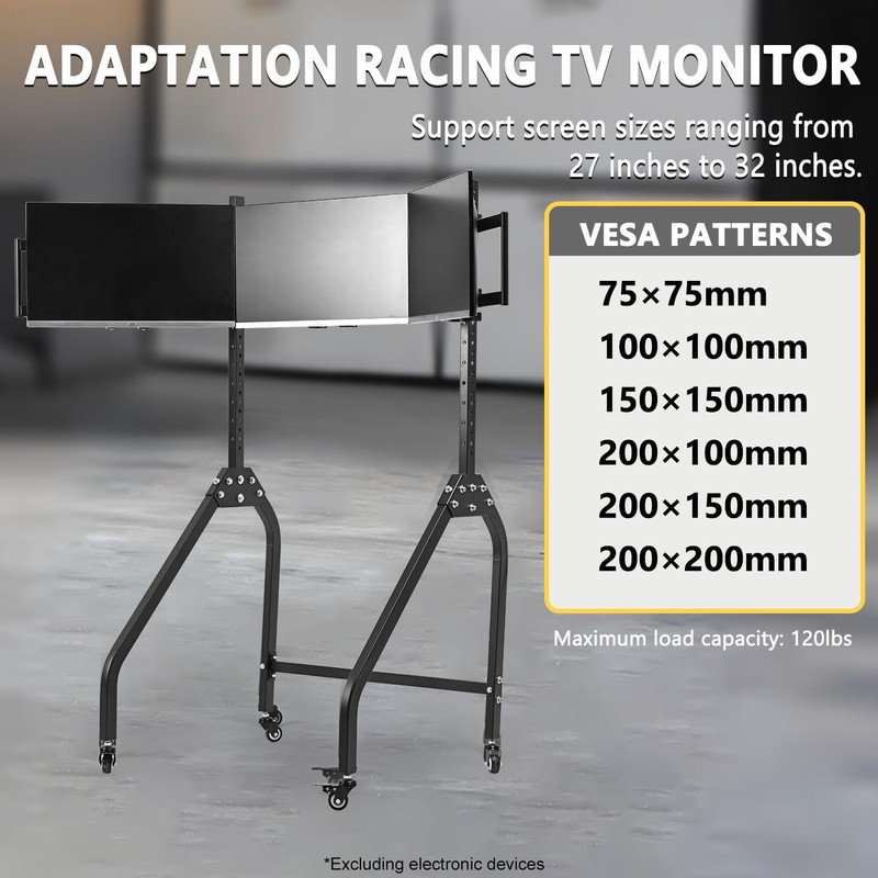 Marada Sim Racing Triple Monitor Stand with Wheels for 27-32