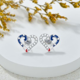American Flag Earrings Red White and Blue Stud Earrings 925 Sterling Sliver 4th of July Earrings for Women Love Heart USA Independence Day Gifts